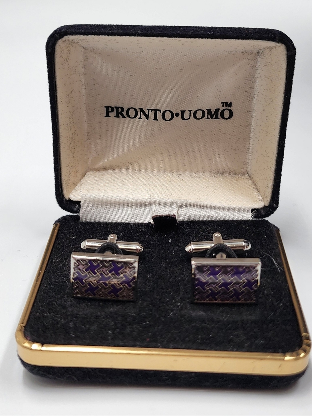 Pronto Uomo Vintage Mod Cufflinks Silver Tone Purple with Box